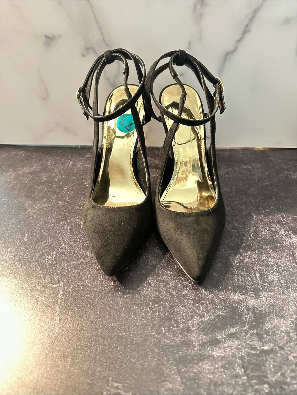 Guess Black Pointed Toe Ankle Strap Heels